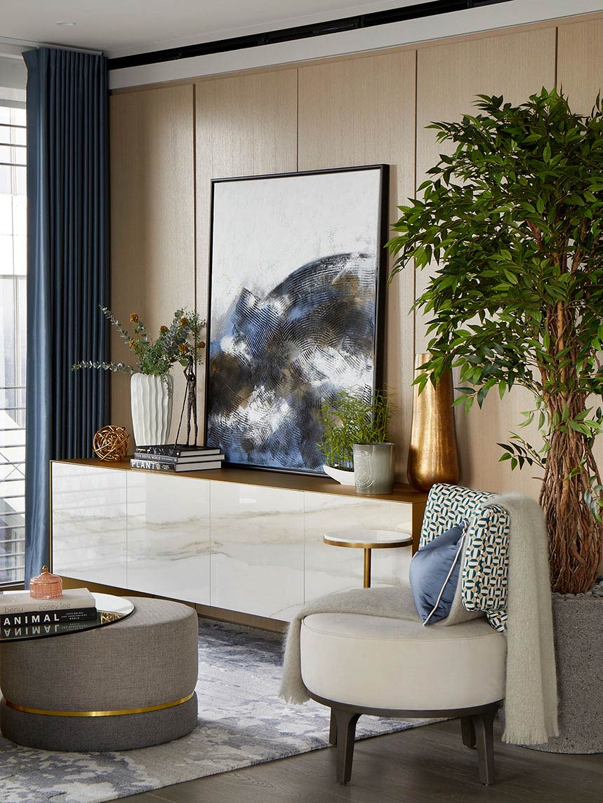  Living detail of three-bed apartment